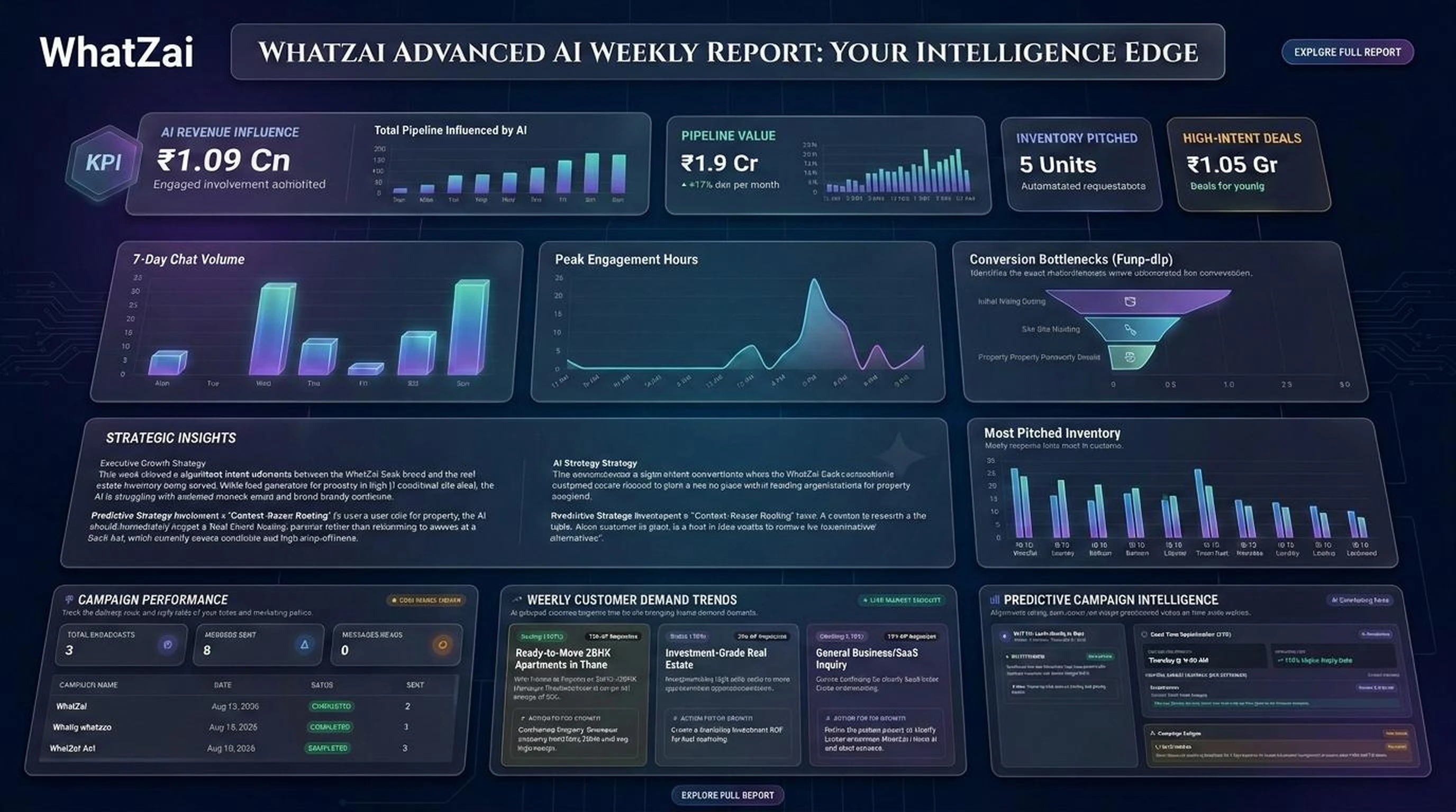 WhatZAI Executive AI Analytics - Commercial ROI, Pareto Inventory Audit, and Demand Discovery